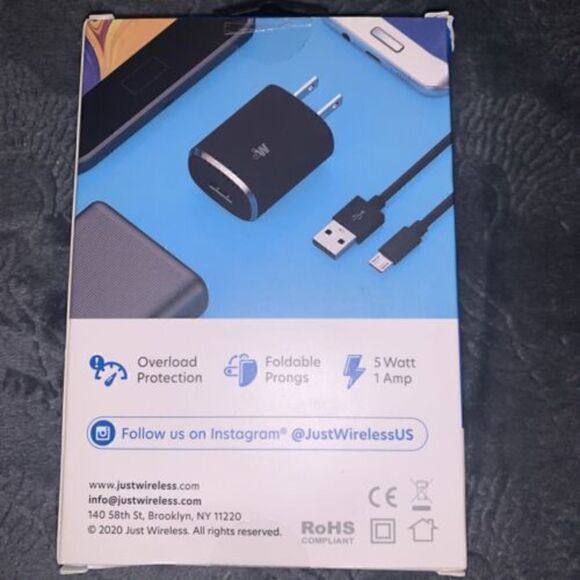 Just Wireless 1.0A/5W 1-Port USB-A Home Charger with 6ft TPU Type-C to USB-A - Picture 2 of 2